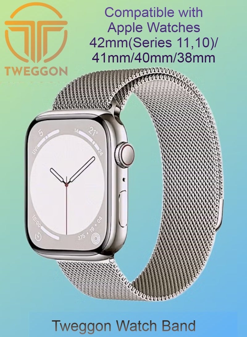 TWEGGON Milanese Loop Band/Strap for Apple Watch All Series Compatible with 42mm(Series 11/10)/41mm/40mm/38mm Starlight